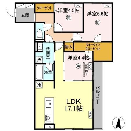 クインス ベル(3LDK/3階)の間取り写真