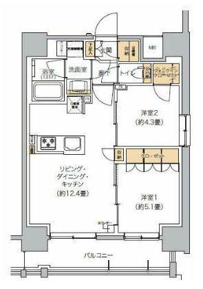 リビオメゾン芝浦(2LDK/5階)の間取り写真