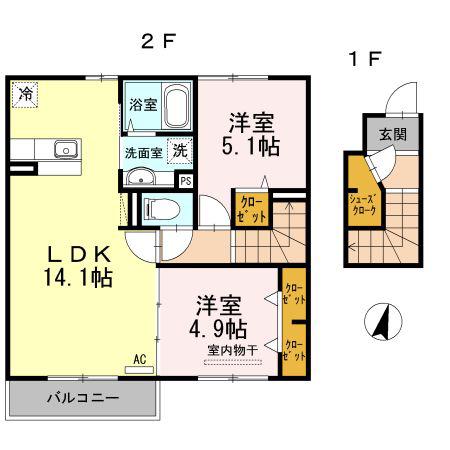 スノーウィコートV(2LDK/2階)の間取り写真