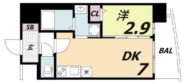 セレニテ神戸ミラクノール(1DK/6階)の間取り写真