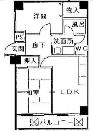ホワイトハイツカドタ(2LDK/6階)の間取り写真