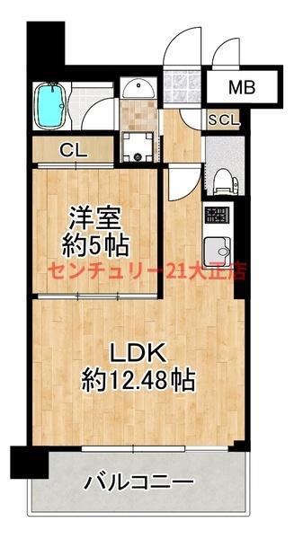 プレジオ弁天町(1LDK/13階)の間取り写真
