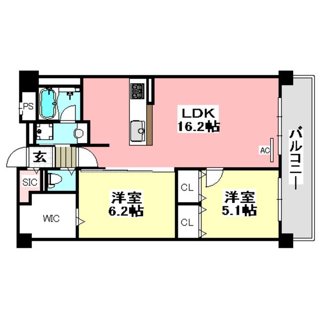 アクトタレイア茨木駅前(2LDK/5階)の間取り写真
