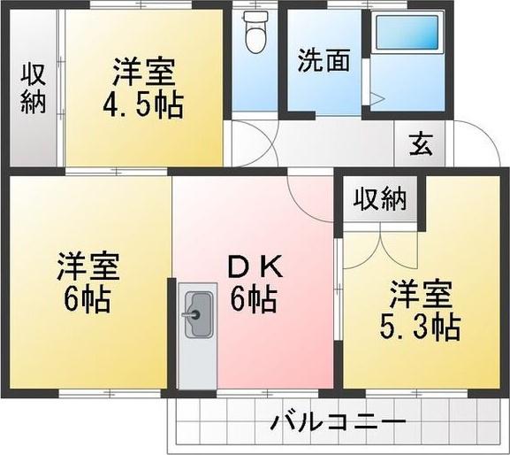 洞ヶ山 6(3DK/3階)の間取り写真