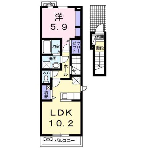 プラシード西岡崎(1LDK/2階)の間取り写真