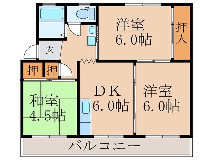 法月ハイツ(3DK/3階)の間取り写真