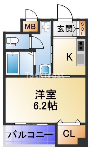 ウイングビュー野江(1K/2階)の間取り写真