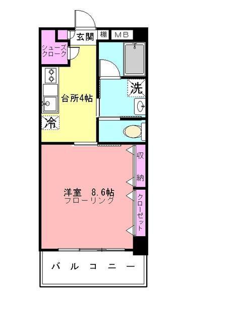 サンデュール藤が丘(1K/2階)の間取り写真