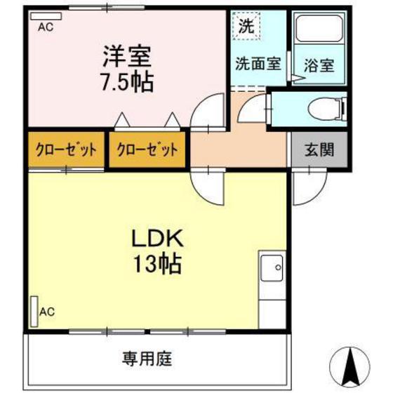 ベルジュールA(1LDK/1階)の間取り写真