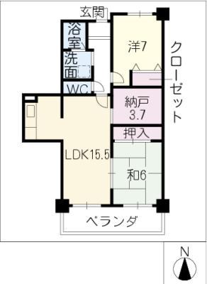 ウィン・コート白川(2LDK/12階)の間取り写真