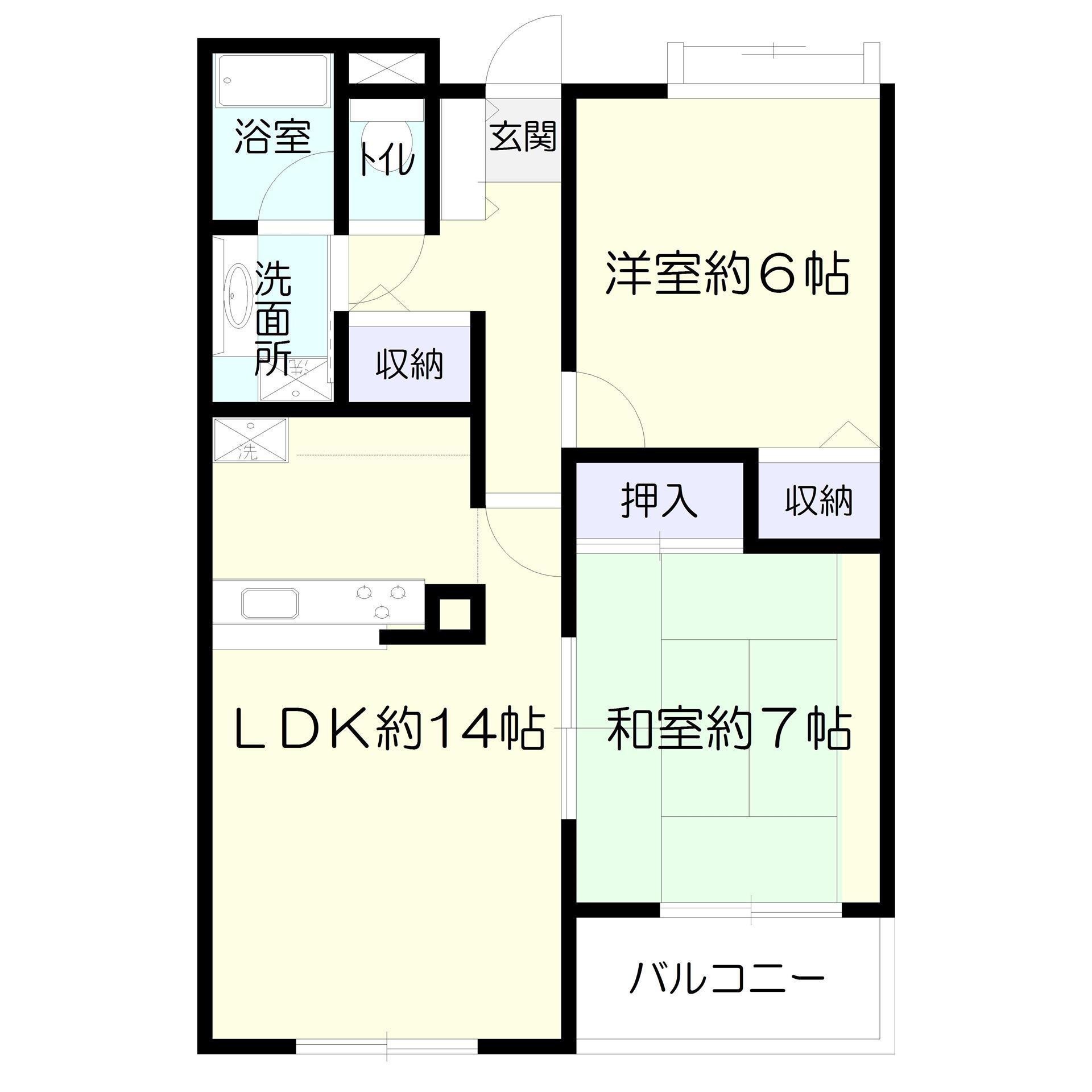 旭町ティーエスベイ(2LDK/1階)の間取り写真