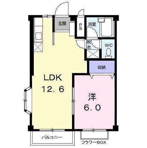 レジデンスササハラ(1LDK/2階)の間取り写真