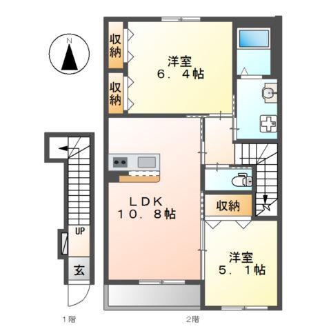 シャンピア(2LDK/2階)の間取り写真