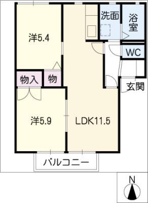 ソレーユ沖(2LDK/2階)の間取り写真