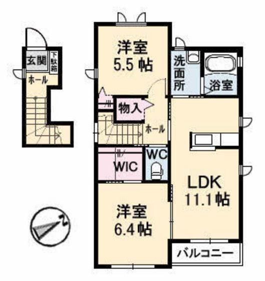 ヴァン・ベールB棟(2LDK/2階)の間取り写真
