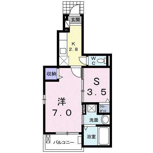 ラフレシールB(1SK/1階)の間取り写真