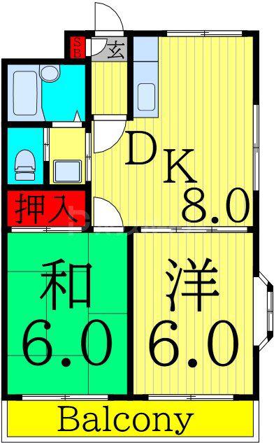 エクセル197(2DK/4階)の間取り写真