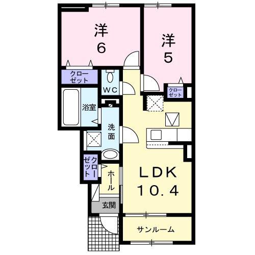 ディライト(2LDK/1階)の間取り写真