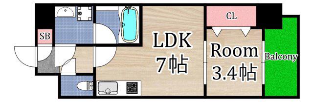 SK RESIDENCES 放出(1DK/6階)の間取り写真