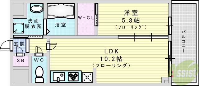 グランカーサ新大阪サウス(1LDK/9階)の間取り写真