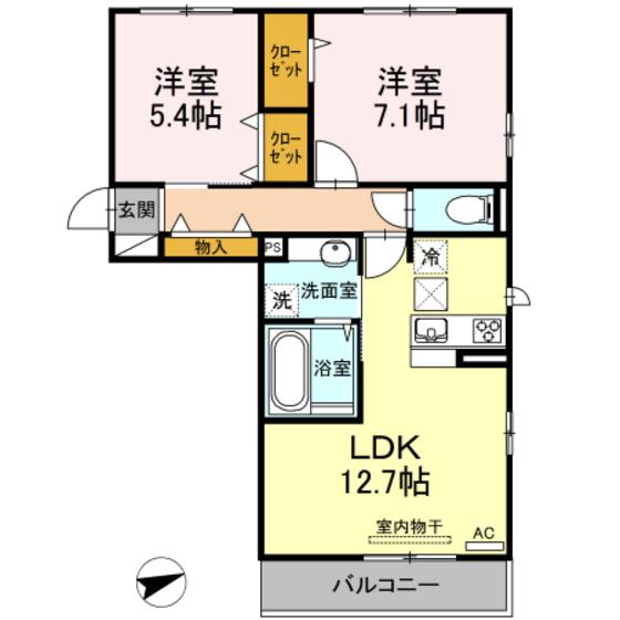 ジュアン寺家(2LDK/1階)の間取り写真