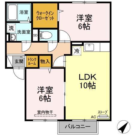 セジュールK I(2LDK/1階)の間取り写真