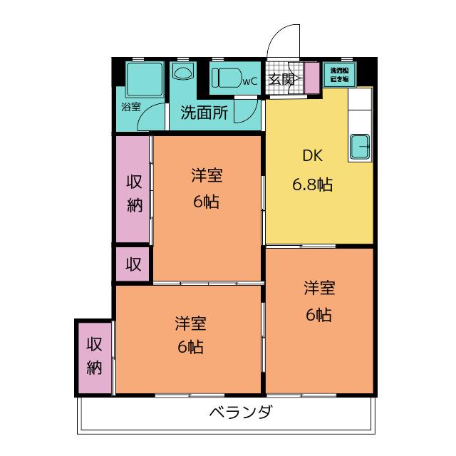 アヴィオン岐阜(3DK/1階)の間取り写真