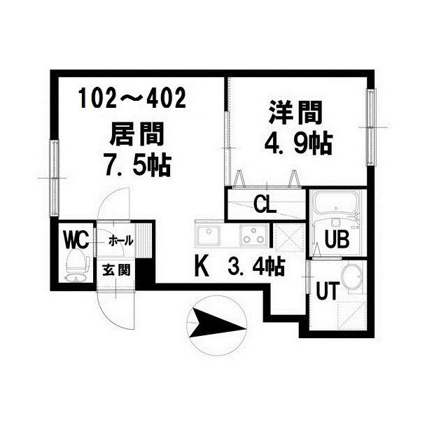 グランメールSUN(1LDK/2階)の間取り写真