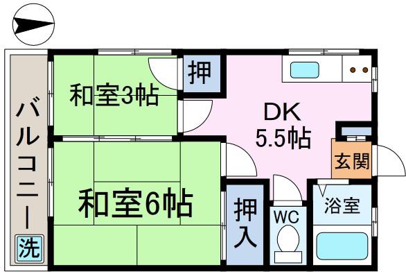 扇中央マンション(2DK/3階)の間取り写真