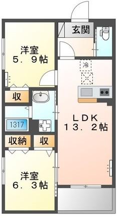 フローラ ガーデン(2LDK/1階)の間取り写真