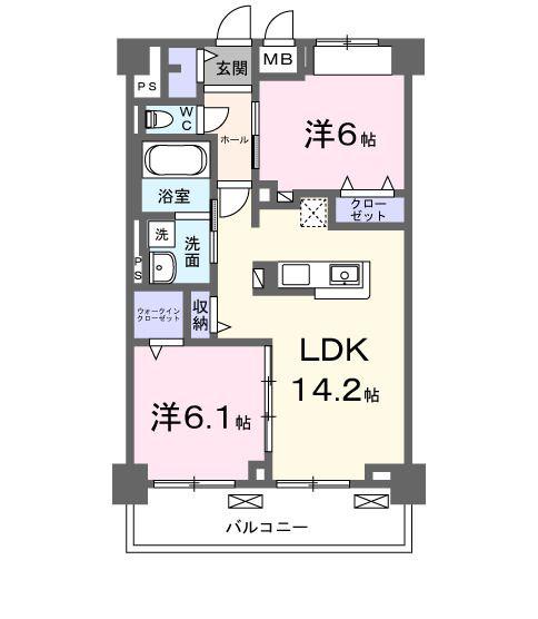 グランピア甚(2LDK/3階)の間取り写真