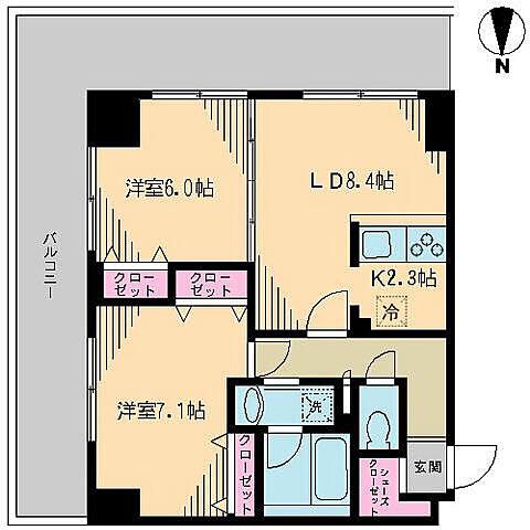 クレドラテース白河(2LDK/7階)の間取り写真