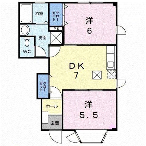 サファイアンエレガンスE(2DK/1階)の間取り写真