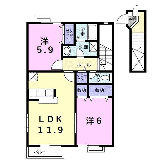 メゾンドラパンII(2LDK/2階)の間取り写真