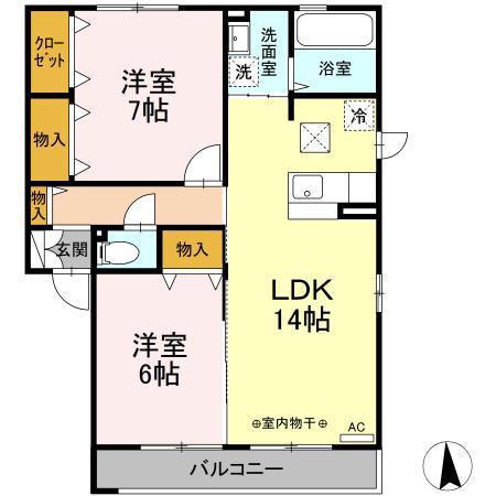 リジェールDONDONB(2LDK/1階)の間取り写真