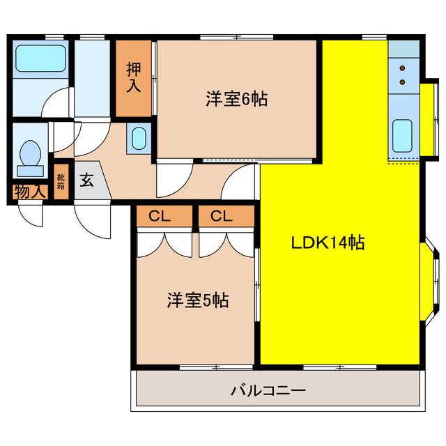 ＪＲ日光線 鶴田駅 徒歩9分 2階建 築33年(2LDK/2階)の間取り写真