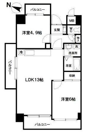 ライオンズシティ川口(2LDK/12階)の間取り写真
