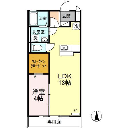 リビングタウン古川北弐番館B棟(1LDK/1階)の間取り写真