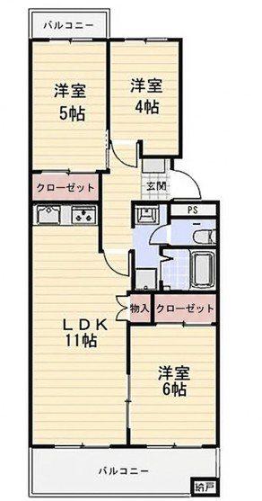 東急ドエル桶川ビレジ2号棟(3LDK/4階)の間取り写真