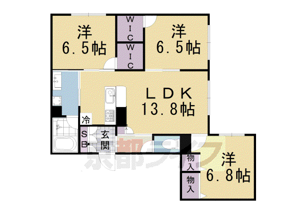 グリシーヌ御所西II(3LDK/1階)の間取り写真