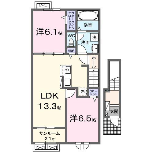 えちぜん鉄道三国線 福大前西福井駅 バス乗車時間：9分 最寄りバス停で下車 徒歩5分 2階建 新築(2LDK/2階)の間取り写真