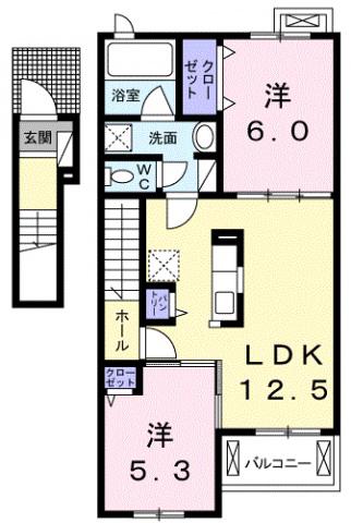 グランド ソレイユII(2LDK/2階)の間取り写真