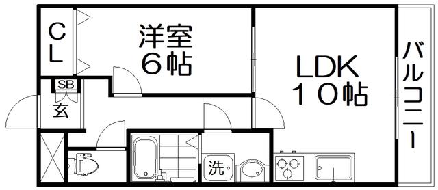 グランコスモ交野(1LDK/3階)の間取り写真