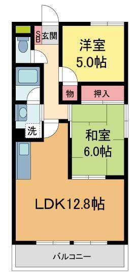 ラフォーレハタII(2LDK/2階)の間取り写真