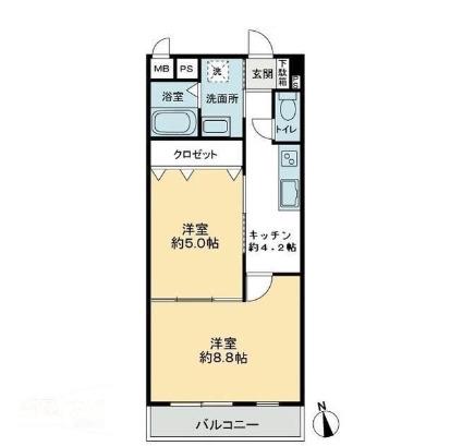 ルポワ山田(2K/2階)の間取り写真