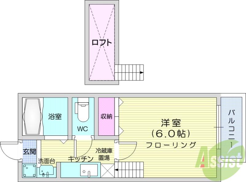 デモーラ小田原(1K/2階)の間取り写真