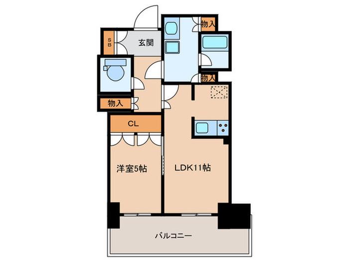 ローレルタワー堺筋本町(1LDK/3階)の間取り写真