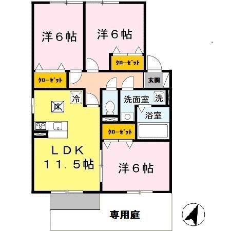 サニーホームズ A棟(3LDK/1階)の間取り写真