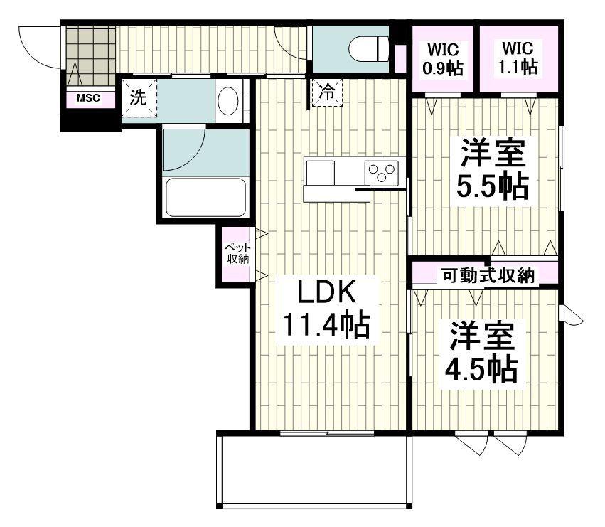 アルカン・メール 藤沢(2LDK/3階)の間取り写真