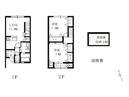北陸鉄道石川線 押野駅 徒歩21分 2階建 築10年(2LDK/1階)の間取り写真